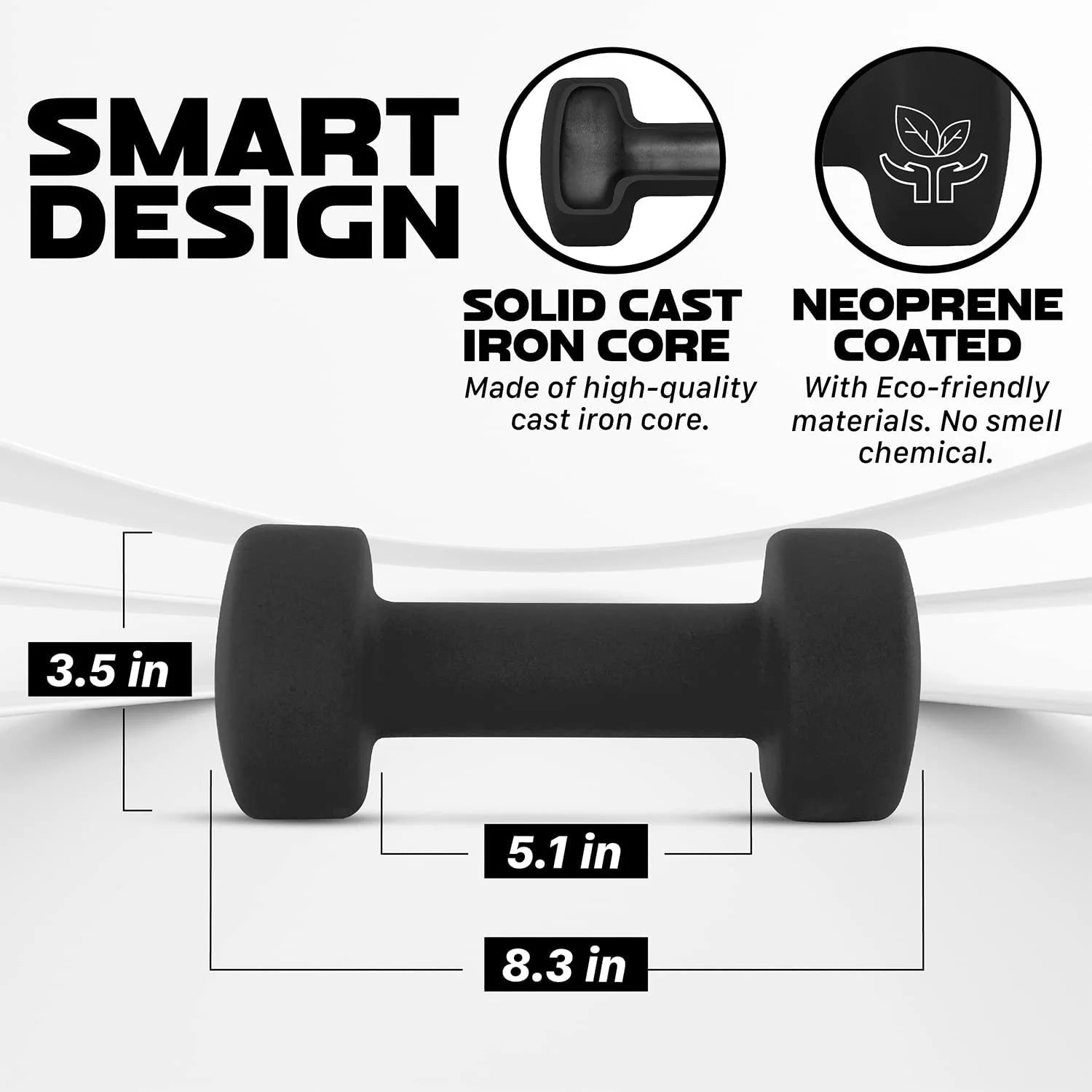 Neoprene Coated Dumbbell for Women, Black, 10 Lb Pair